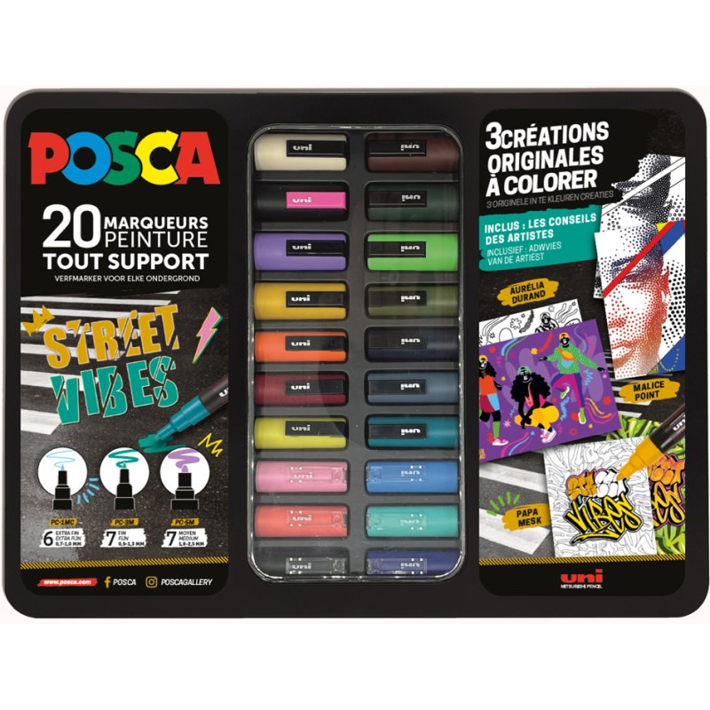 POSCA marqueurs pigmentés Street Vibes, boîte métallique, 20 pièces